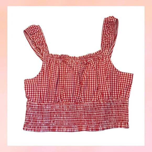 Tops - Picnic Perfect Red & White Gingham Smocked Crop Top- Large